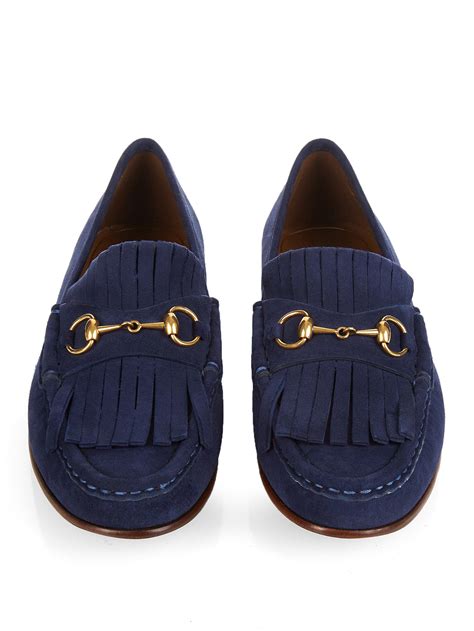 gucci loafers navy blue|gucci blue suede loafers.